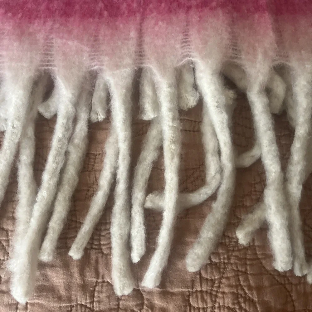 FREE PEOPLE Fringe Throw Cozy Blanket Rainbow Cream Ombre Native Stripe 52